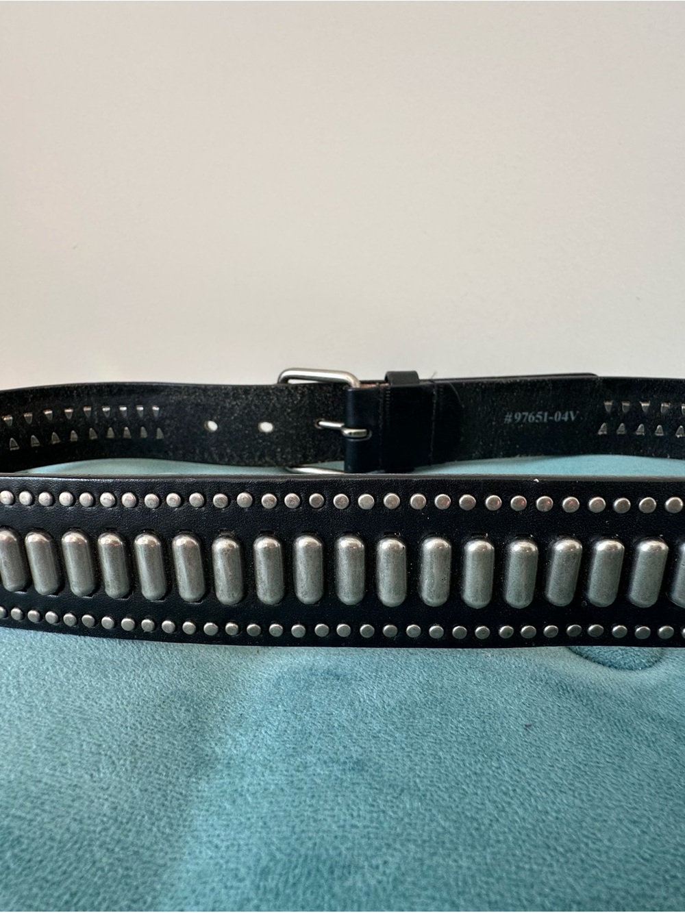 Harley-Davidson Black Leather Studded Belt with Branded Silver Buckle